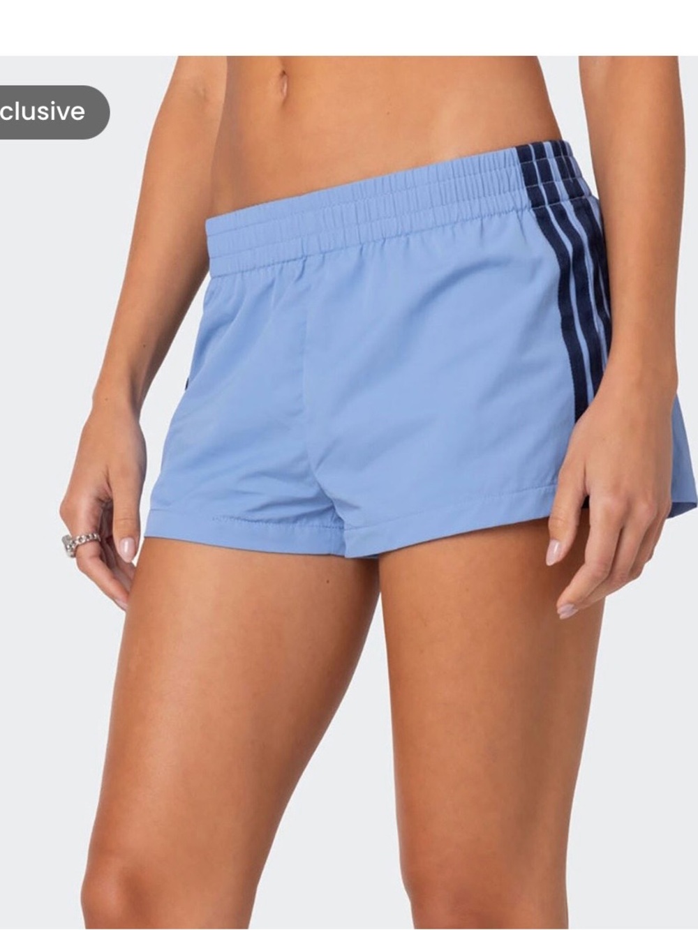 Edikted Light Blue Women's Athletic nylon Shorts Navy Side Stripes medium